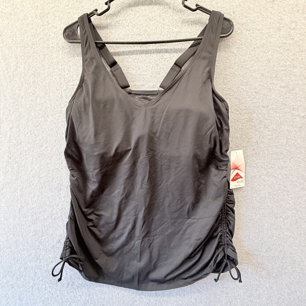 Lands End Tankini Swim Top Womens Size 16W Solid Black Lycra Bathing Suit NWT